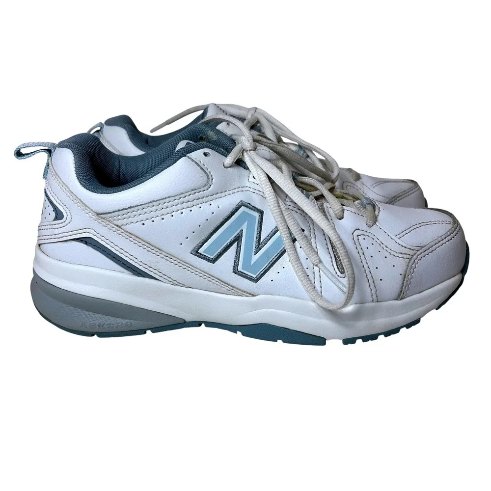 New Balance 608 V5 Womens White Blue Leather Training Sneakers WX608WB5 Size 8